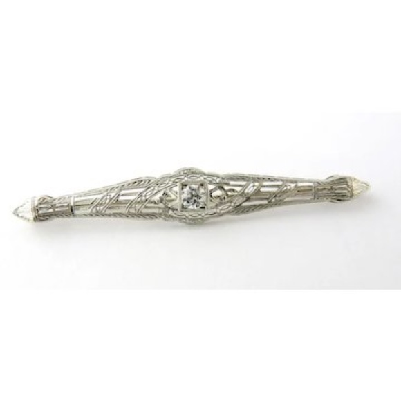 Antique 14K White Gold and European Diamond Filigree Bar Pin Brooch .5ct #189 - Picture 7 of 7